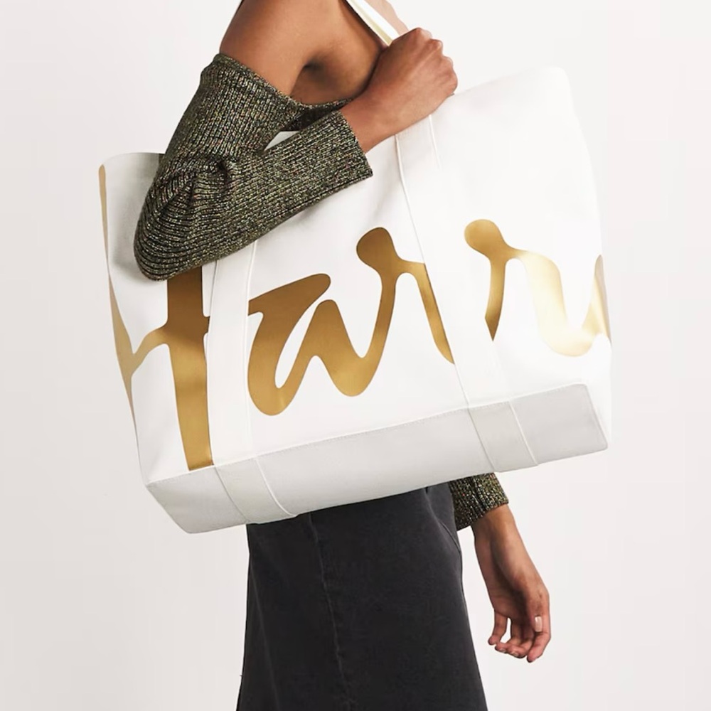 NWT HARRODS Ivory Large Cotton Logo Tote Bag